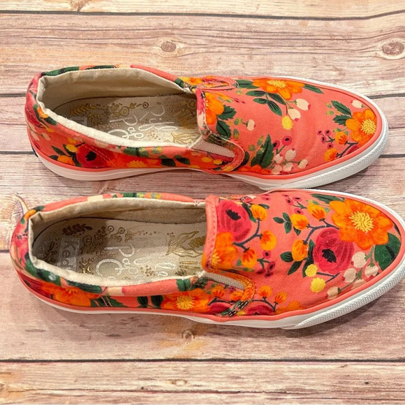 Keds x Rifle Paper Co. Pink Rose Floral Vintage Blossom Anchor Slip On Sneakers - Picture 1 of 12